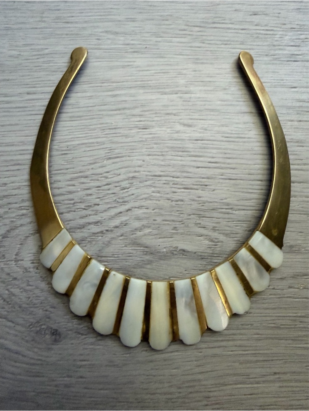 1960s Mother of Pearl & Brass Vintage Choker Necklace